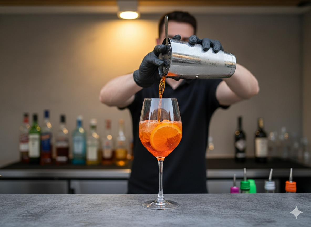 Barkeeper beim Cocktail mixen