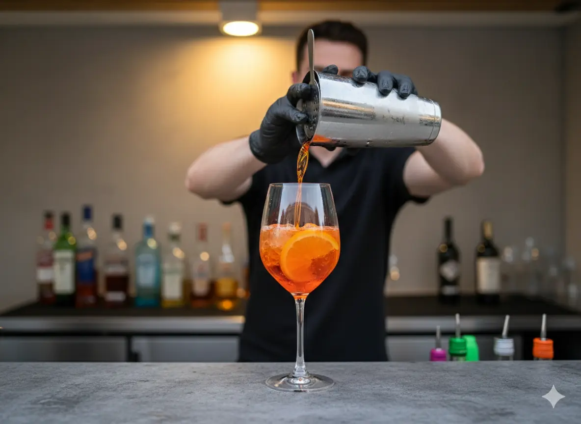 Barkeeper beim Cocktail mixen